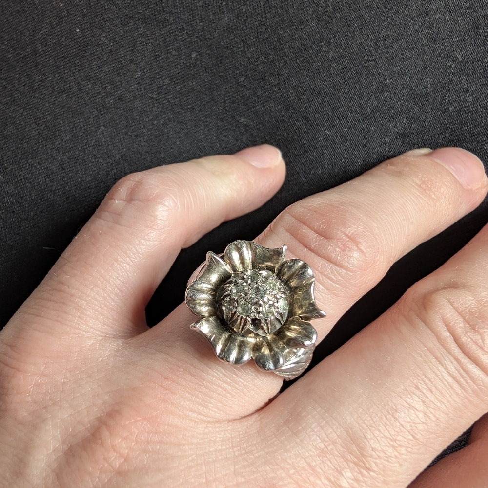 Vintage Sterling Silver Floral Statement Ring | Size 6.5